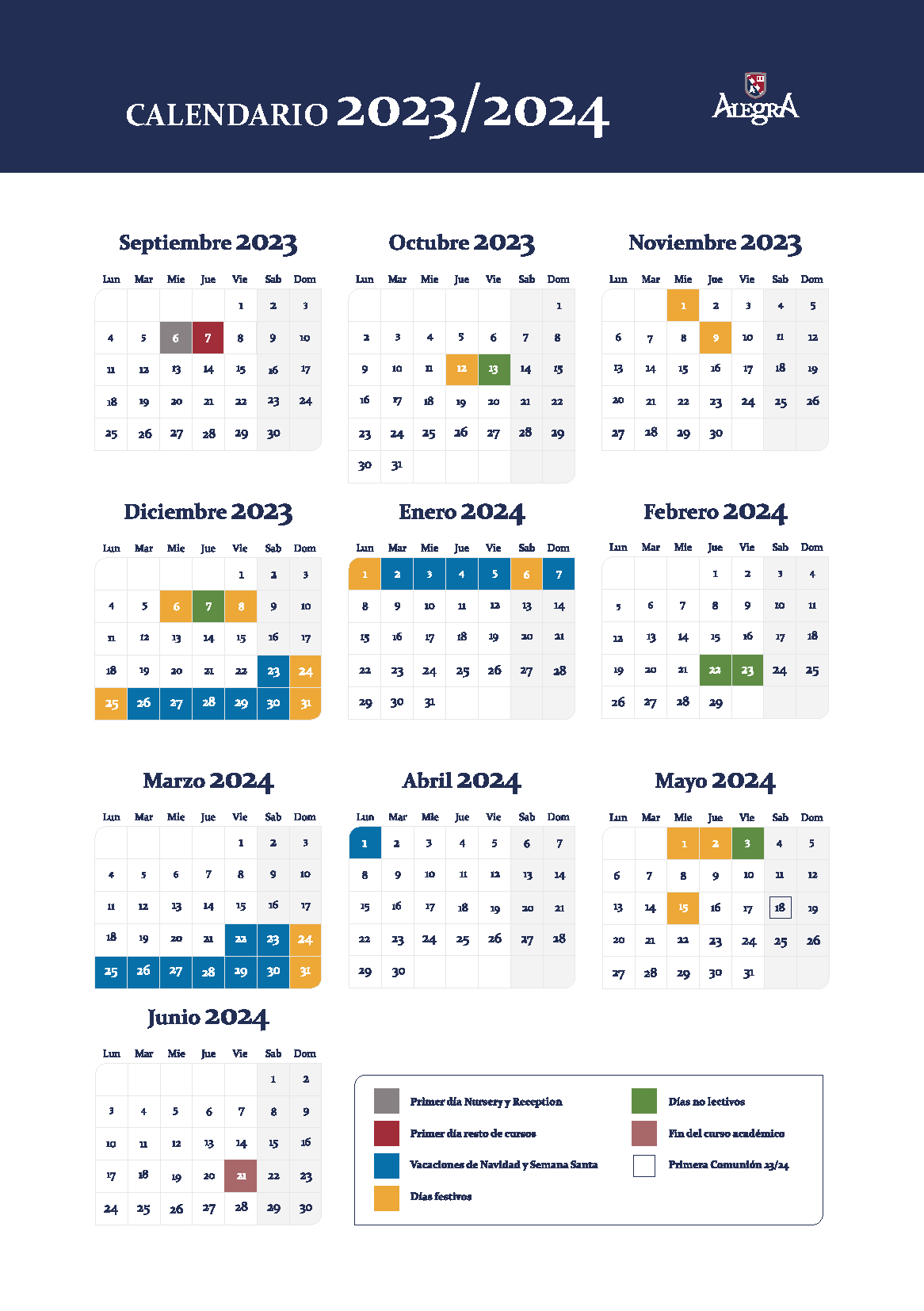 Calendario Colegio Alegra