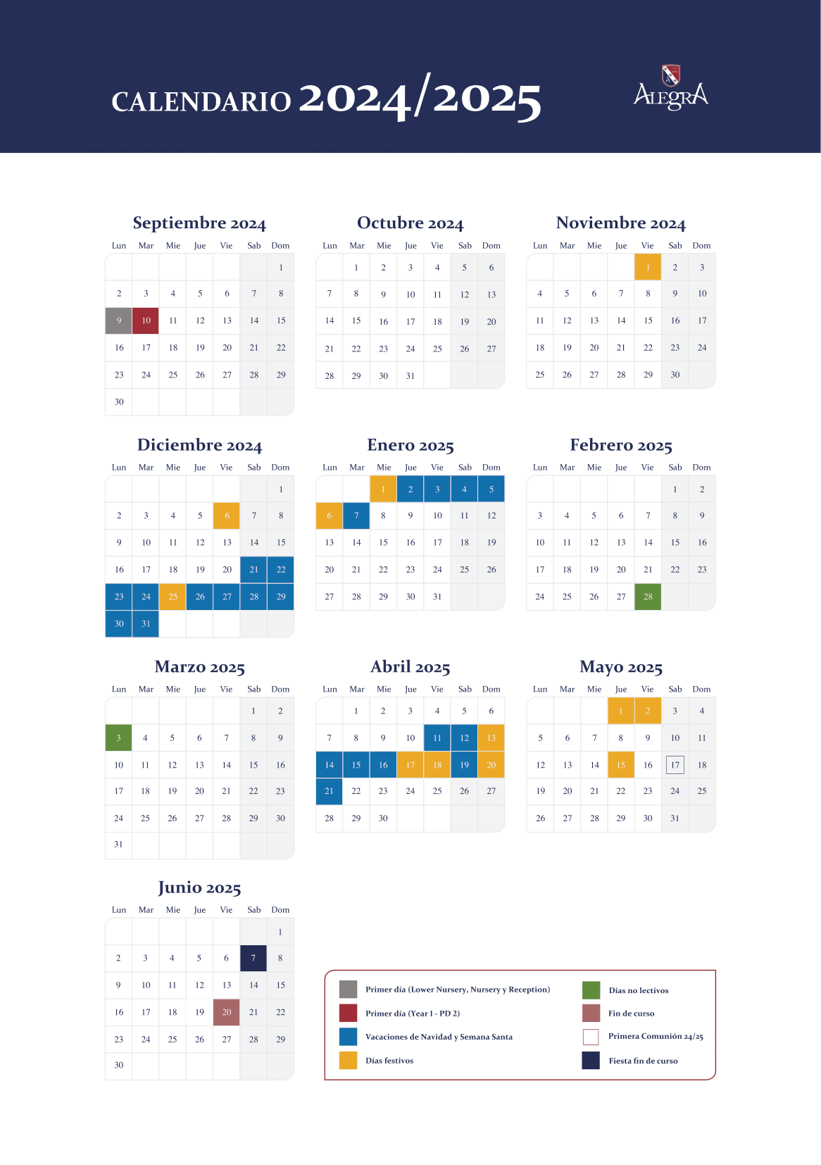 Calendario Colegio Alegra